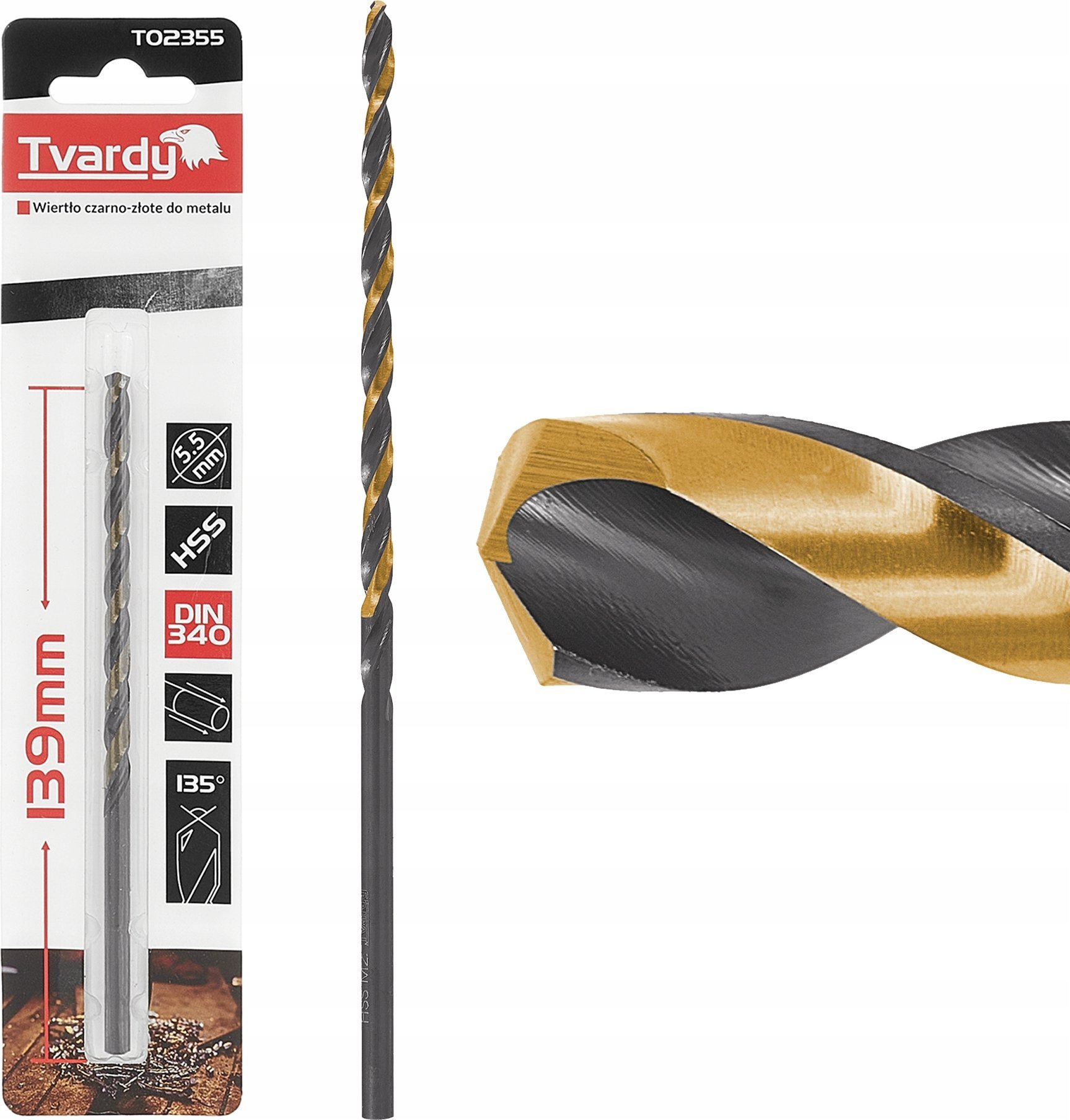 Wiertło Tvardy Wiertło czarno-złote do metalu przedłużane HSS M2 5.5mm (1/100/400)