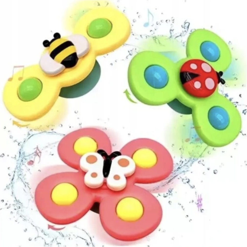 Fidget Spinner z przyssawką , Sensoryczna zabawka do Kąpieli - Owady 3 sztuki