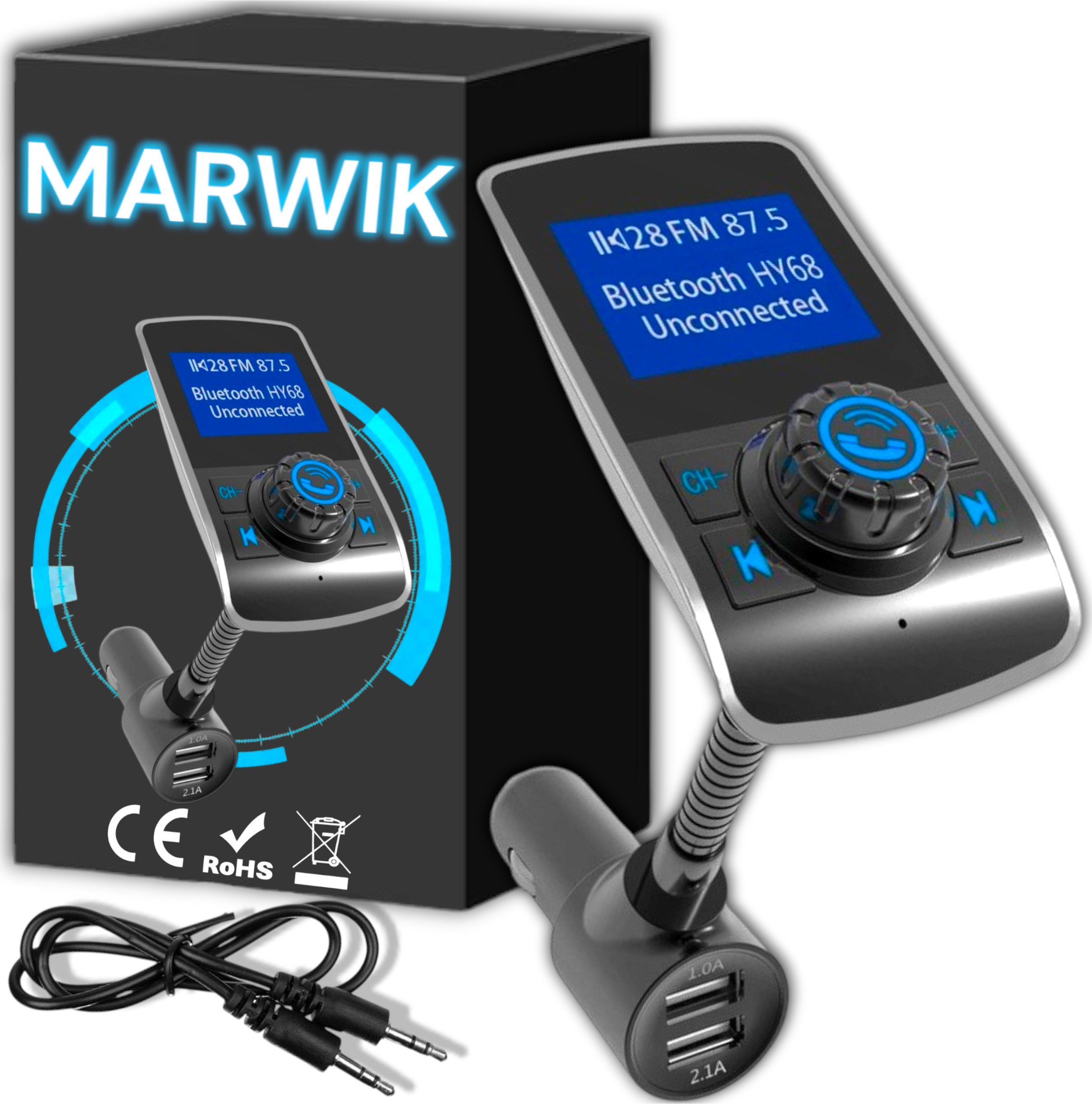 TRANSMITER BLUETOOTH FM ZESTAW GŁOŚNOMÓWIĄCY SZYBKA ŁADOWARKA 2x USB HY68