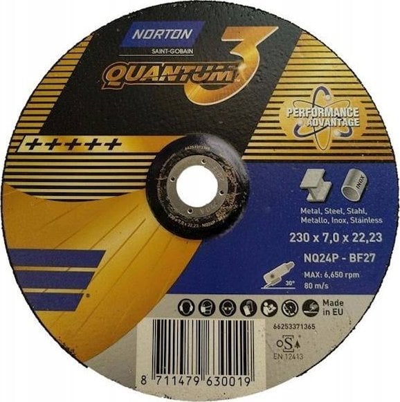Norton Clipper Tarcza szlifująca NQ24P-230x7.0x22.23-T27 NOR-Quantum 3
