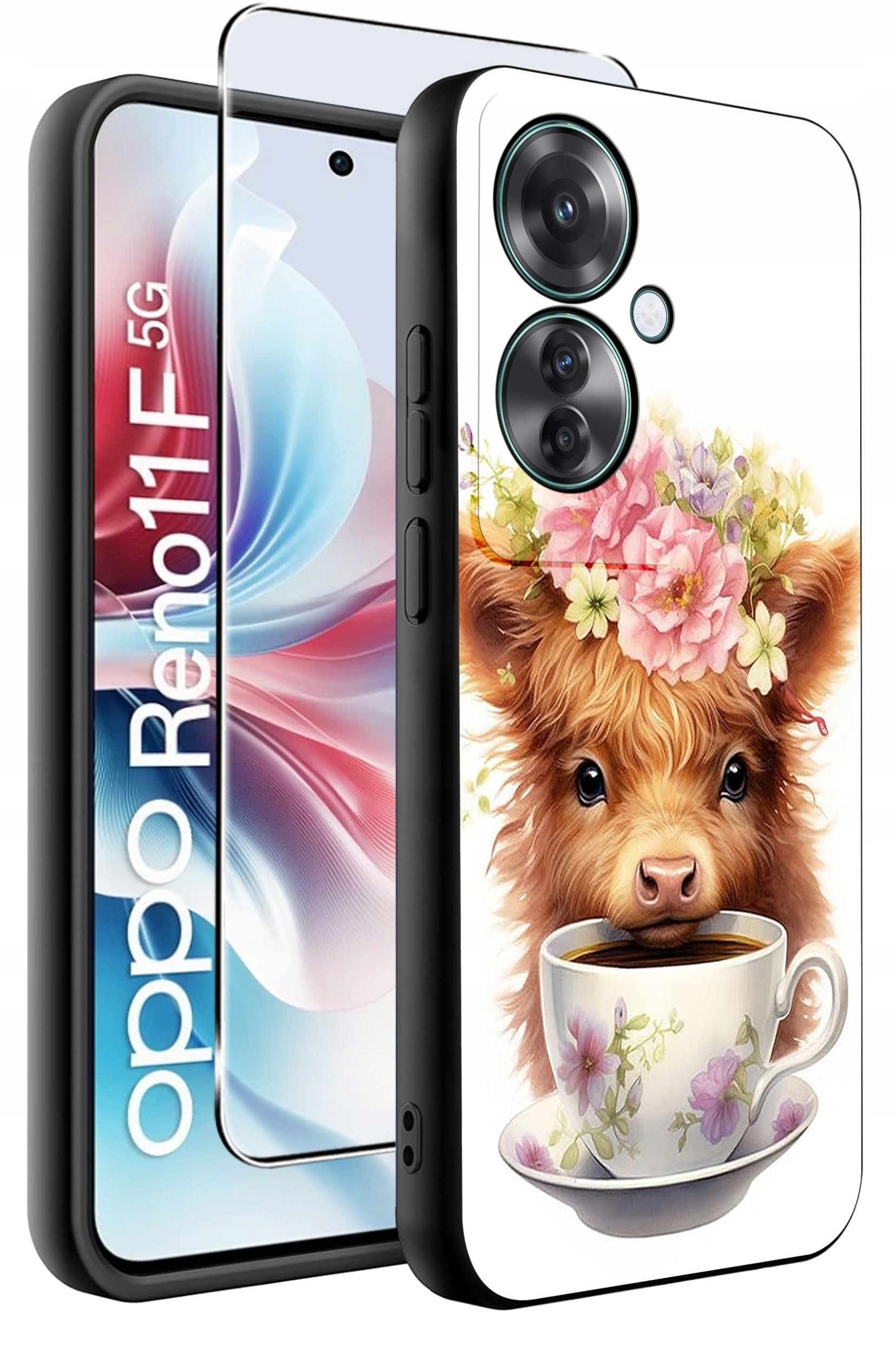 ETUI do Oppo Reno11 F 5G WZORY | SILIKONOWE MATT CASE + SZKŁO HARTOWANE 9H