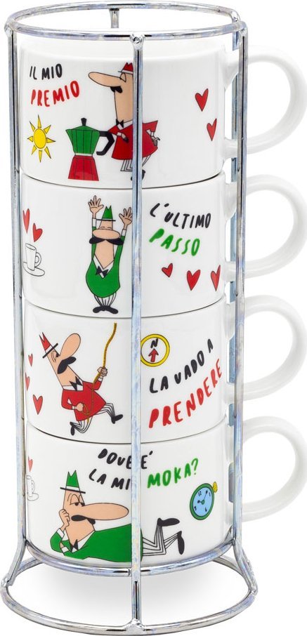 Bialetti Bialetti Italia - Zestaw 4 filiżanek do cappuccino na stojaku
