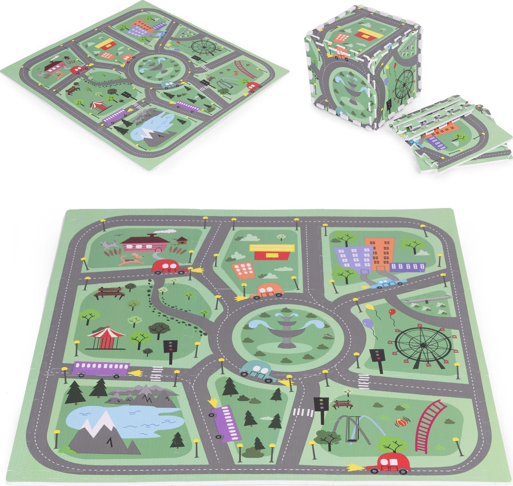 Ecotoys Duża mata piankowa EVA dla dzieci Miasto 90,5x90,5 cm 21 el. ECOTOYS
