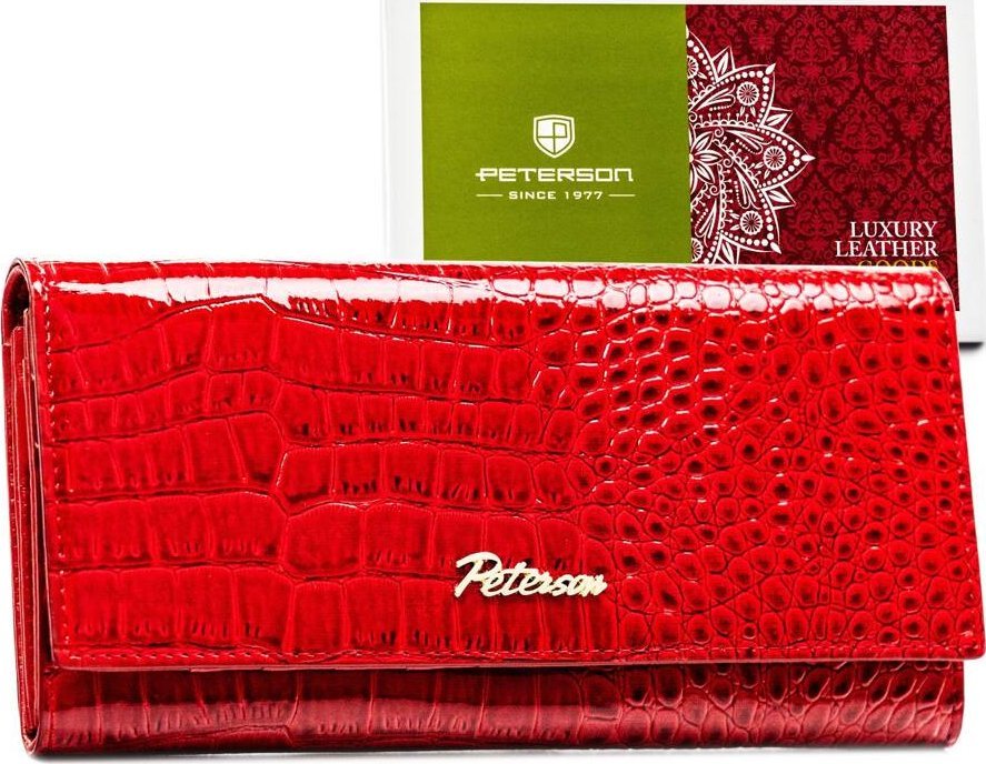 Peterson Portfel skórzany lakierowany z drapieżnym motywem krokodylej skóry - Peterson NoSize