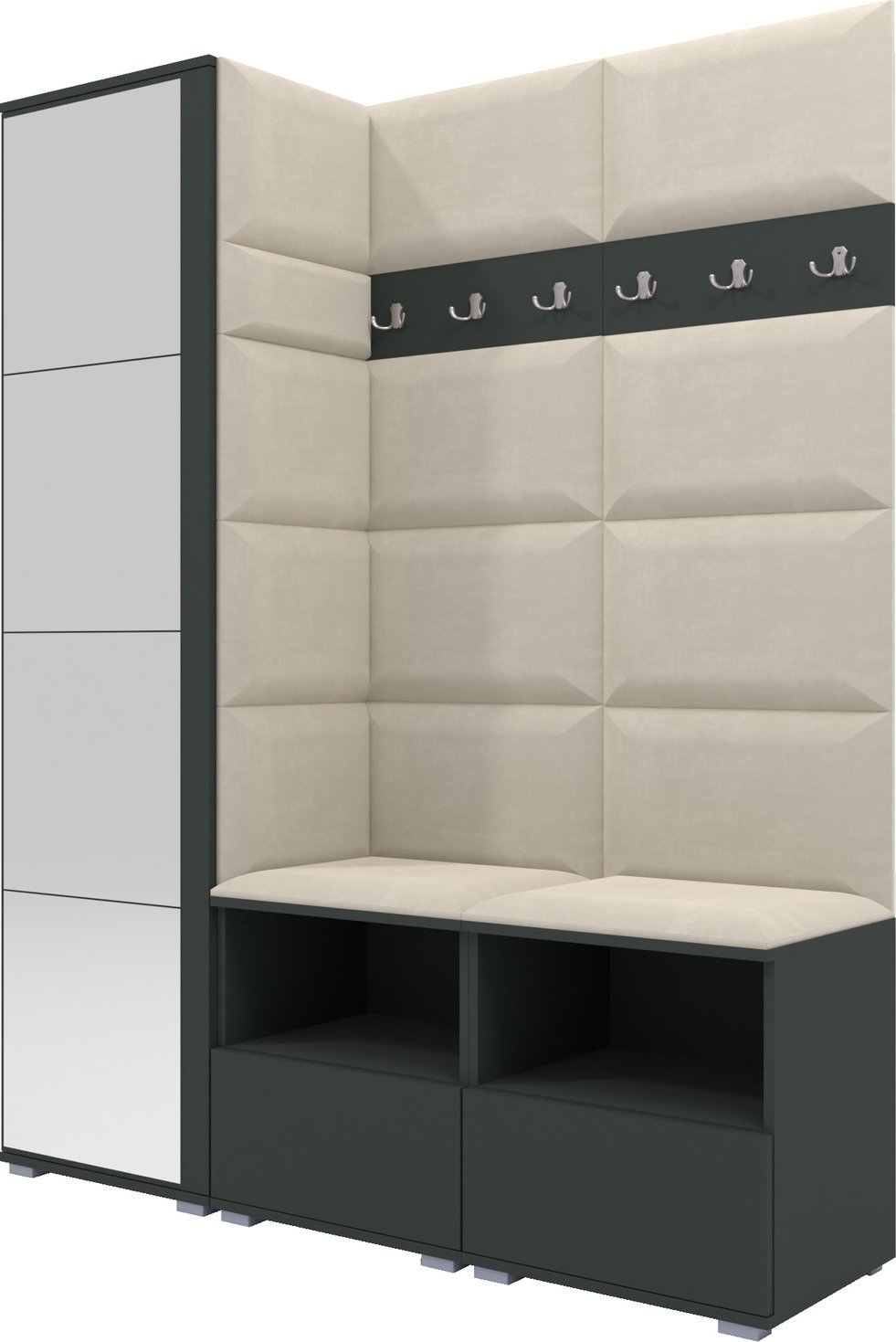 Ravio Tapicerowana garderoba Nela II z lustrem - kolor grafit + tkanina Trinity 01