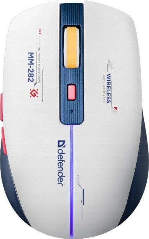 Mysz Defender Mysz bezprzewodowa Defender DILA MM-282 optyczna 1800dpi biała RGB AKUMULATOR 6 przycisków Gaming