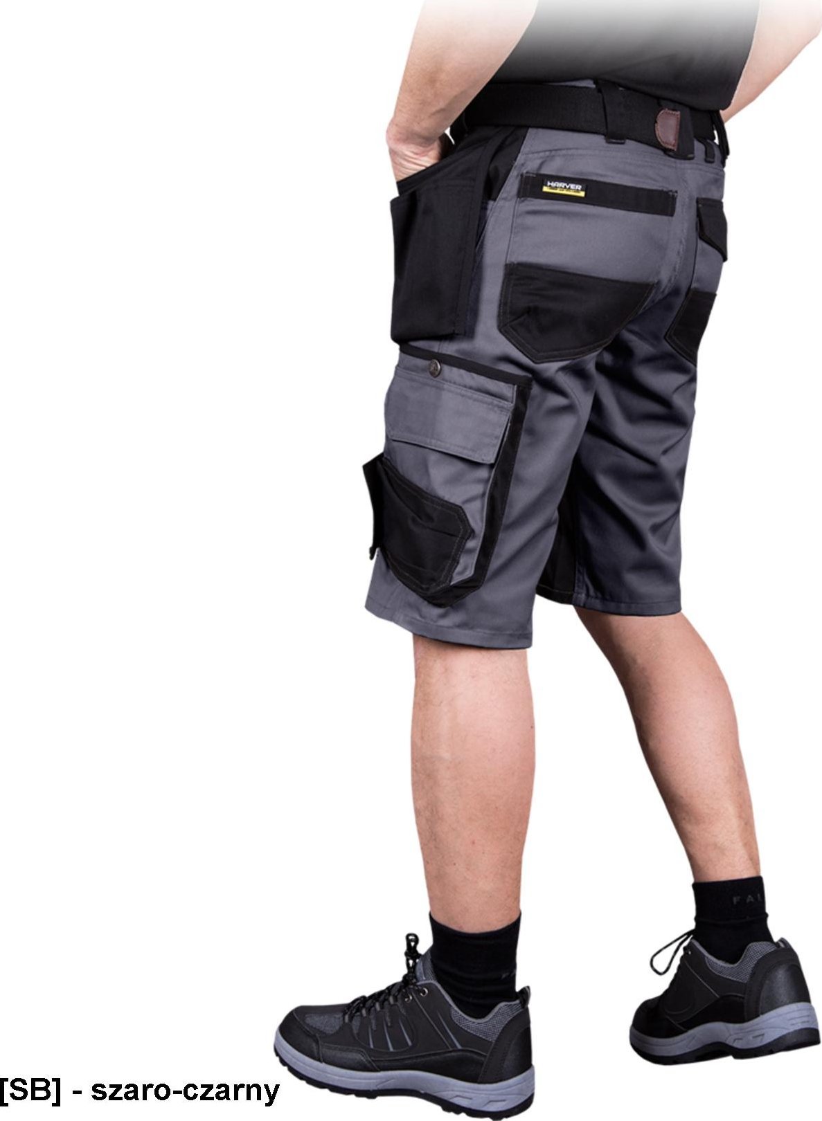 R.E.I.S. HARVER-TS - krótkie spodnie ochronne, 7 kieszeni, 65% poliester, 35% bawełna, gramatura 300 g/m2 - szaro-czarny S