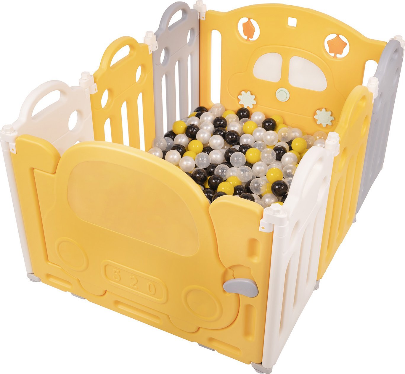 Selonis Kojec plastikowy KS-200X z piłeczkami biało-żółty: czarny-perła-żółty-transparent 120x80x60/100piłek Zabawka boks