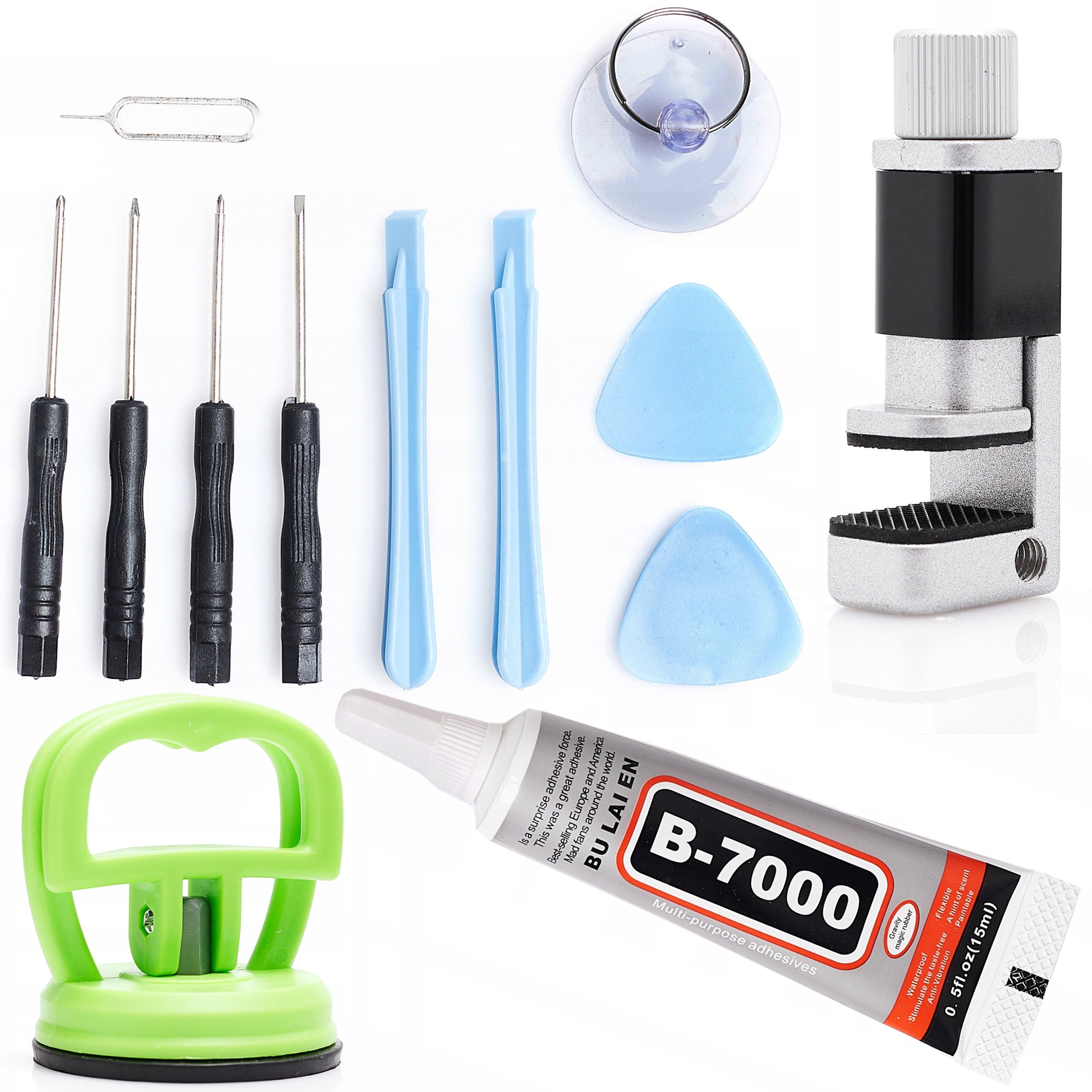 Zestaw Narzędzi GSM 10w1 Klej B-7000 15ml + Imadło do Ekranów + Przyssawka