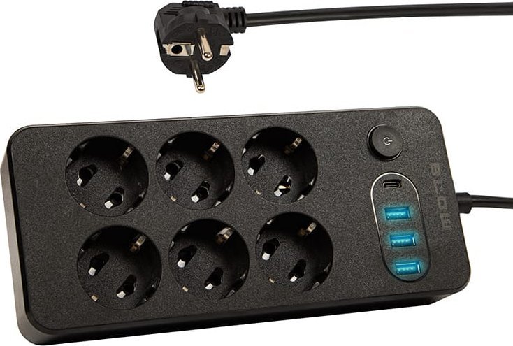 Blow 98-211# Przedłużacz sieciowy ps-630 6-gniazd 3xusb 1xusb-c 3m czarny 2x1mm