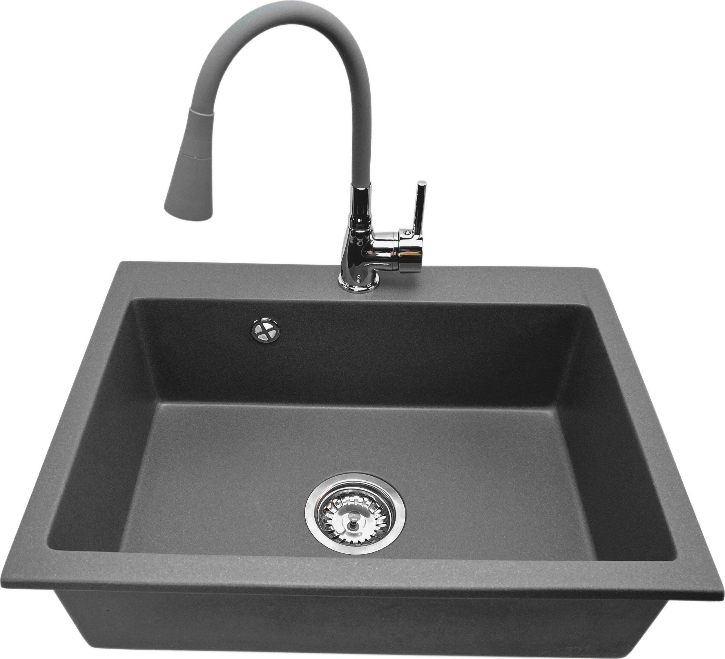 Zlewozmywak PREHNIT Zlewozmywak jednokomorowy ELAN szary + bateria Flex LAGUNA