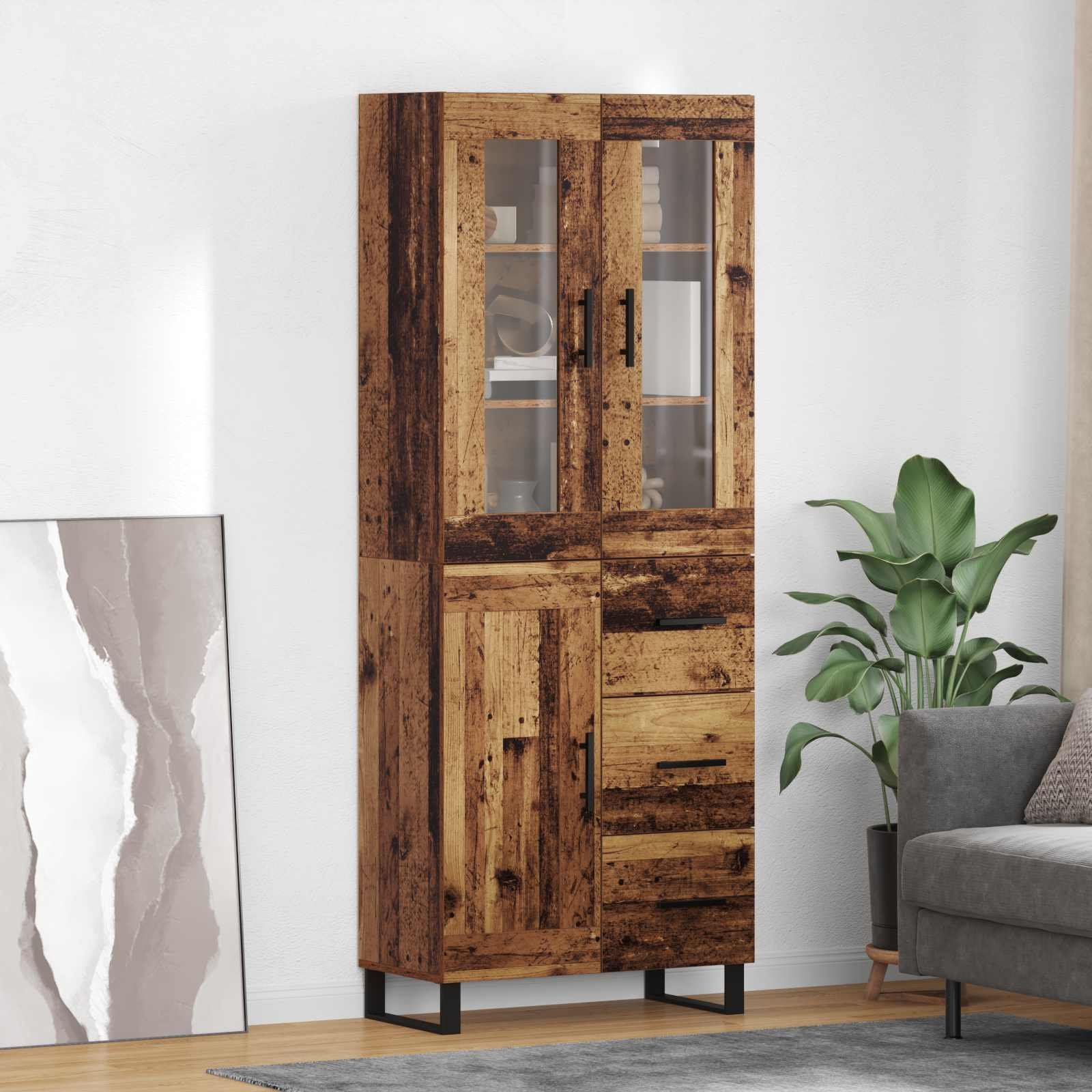 vidaXL Highboard 2 pcs Stare drewno Drewno inżynieryjne i szkło