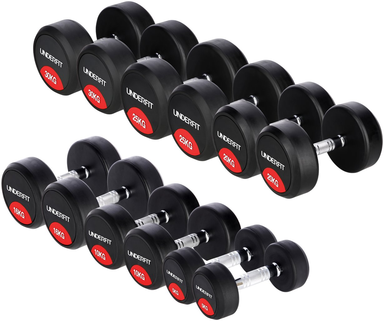 Zestaw hantli gumowanych UNDERFIT 2 x 5-30 kg 6 par (212 kg) siłownia