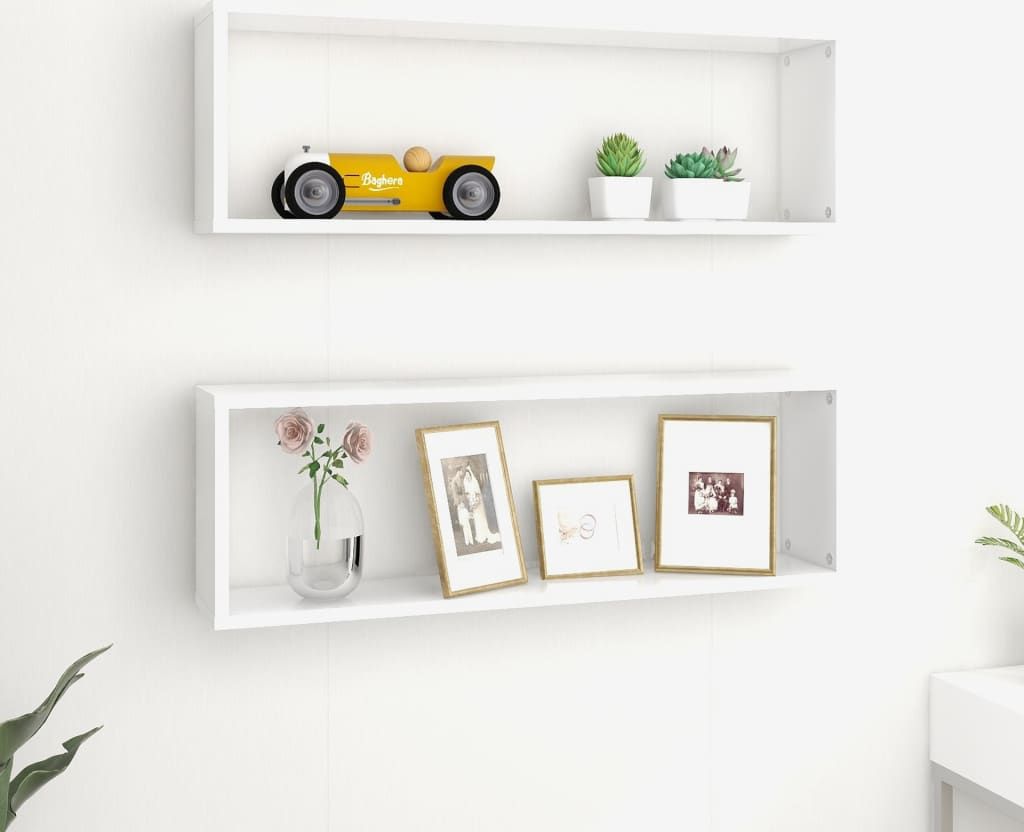 vidaXL Półki ścienne kostki, 2 szt., białe, 80x15x26,5 cm, płyta