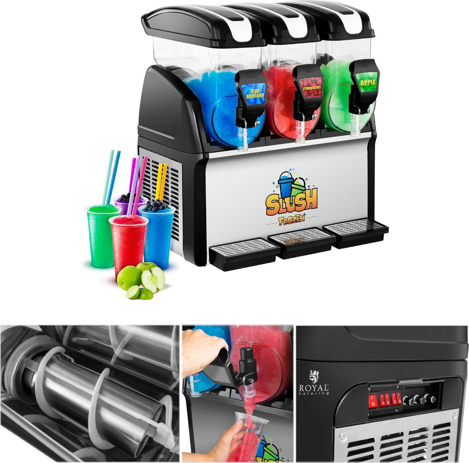 Royal Catering Granitor dyspenser urządzenie do napojów slush granity potrójny 3x 15L Granitor dyspenser urządzenie do napojów slush granity potrójny
