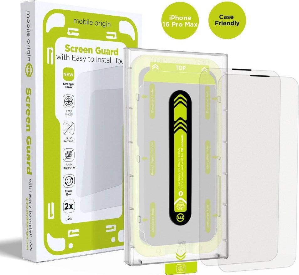 Mobile Origin Screen Guard with easy applicator, 2 pack - iPhone 16 Pro Max