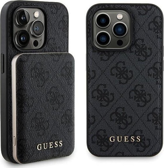 Guess Zestaw GUBPM5P14L4GEMGK iPhone 14 Pro 6.1" hardcase + Powerbank 5000mAh MagSafe czarny/black 4G Metal Logo NoSize