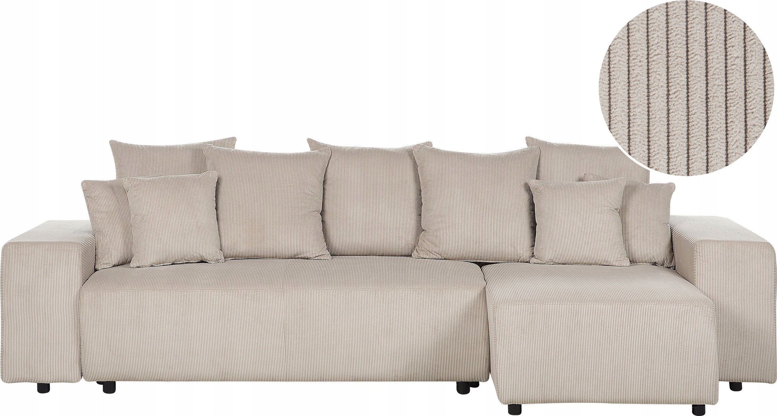 Beliani Narożnik lewostronny rozkładany z pojemnikiem sztruksowy beżowoszary LUSPA