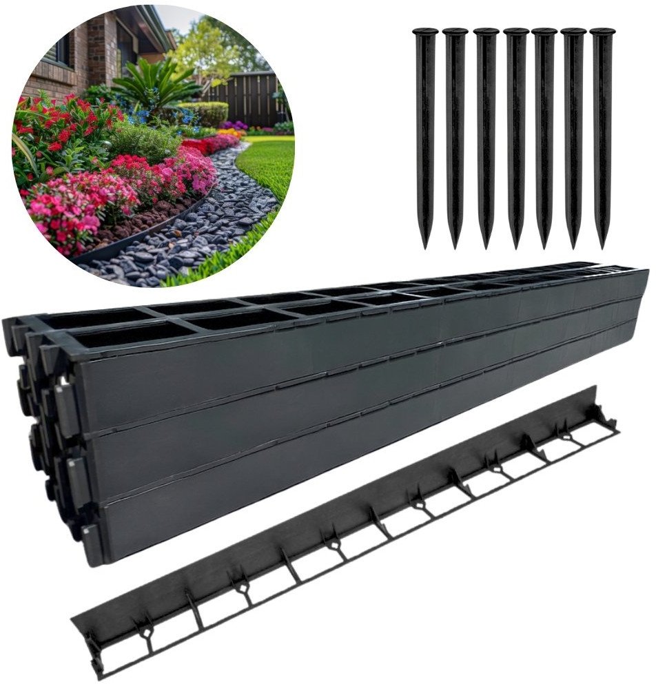 Obrzeże trawnikowe czarne 12m 45mm plastikowe bordery ogrodowe + kotwy