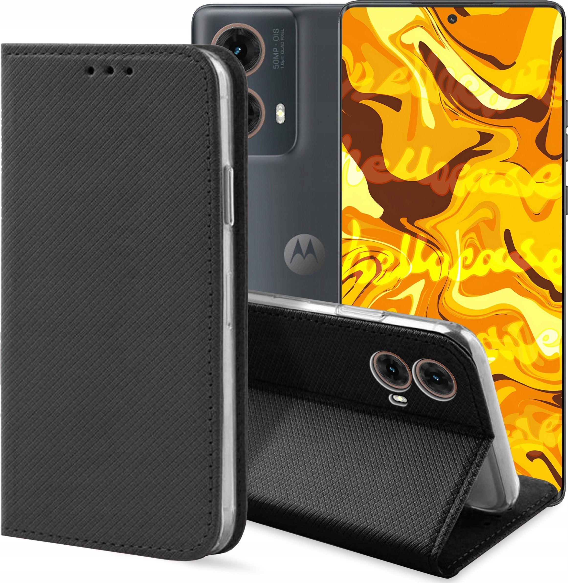 Hello Case ETUI Z KLAPKĄ DO Motorola Moto G85 CZARNE ZAMYKANE MAGNETYCZNE