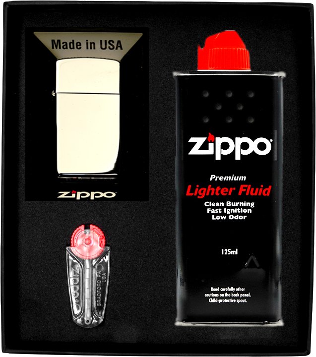 Zestaw ZIPPO Zapalniczka CHROME HIGH POLISH CHROME SLIM Prezentowy No1