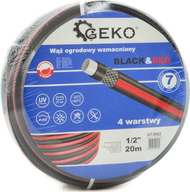 Geko WĄŻ OGRODOWY WZMACNIANY BLACK&RED 1/2" 50M (1) G73694 GEKO