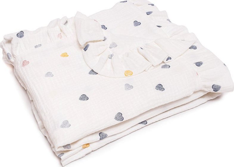 PULP BAMBOO Kocyk Muślinowy 90x100 cm Serduszka Kolorowe z falbankami