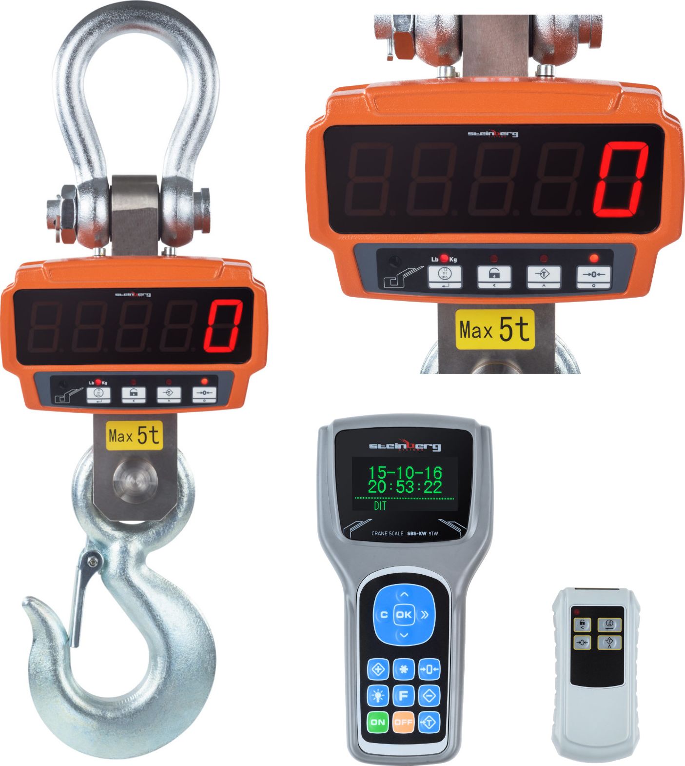 Steinberg Waga hakowa profesjonalna z pilotem i czytnikiem do 5 ton 5T Waga hakowa z pilotem i czytnikiem SBS-KW-5TW do 5 ton