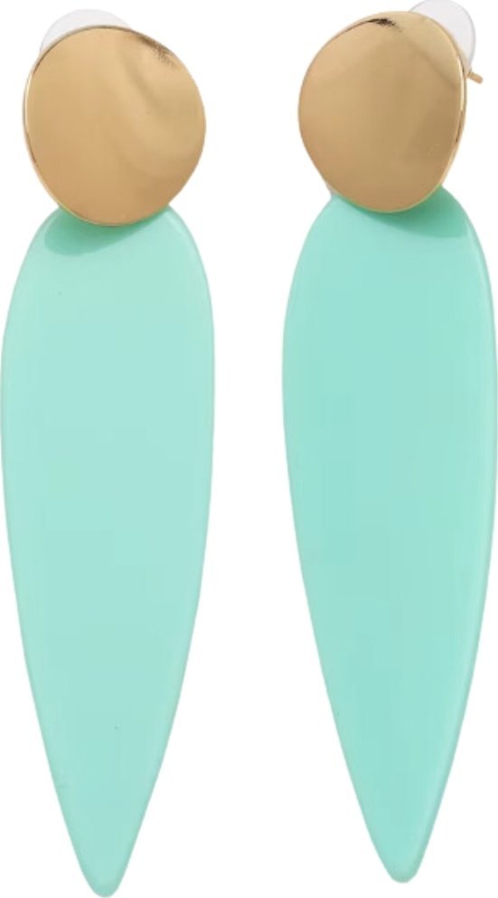 KOKONET Złote okrągłe kolczyki długie zielone akrylowe jasne uniwersalne wizytowe