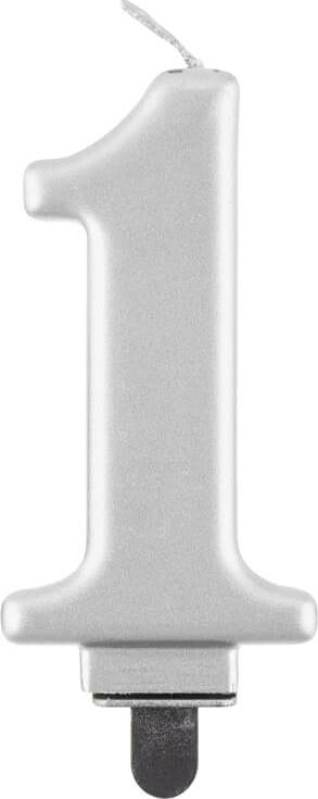GoDan Świeczka cyferka metaliczna srebrna - 1 - jeden uniwersalny