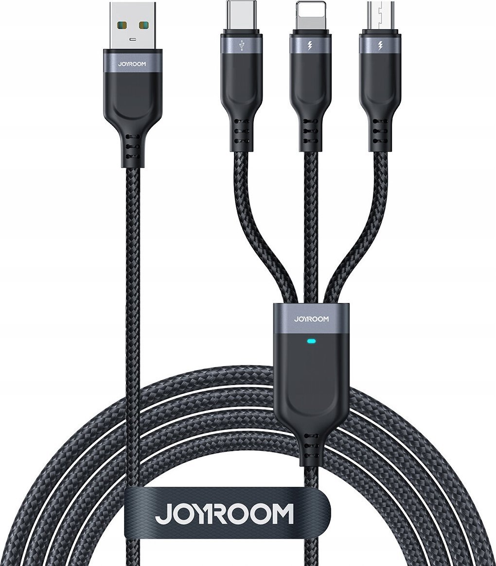 Kabel USB Joyroom USB-A - USB-C + microUSB + Lightning 1.2 m Czarny (JYR842)