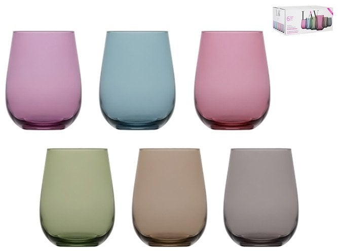 GLASS COLORFUL LAV 6PCS 475ML