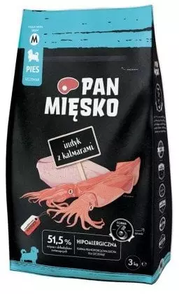 Pan Mięsko Pan Mięsko Karma sucha dla szczeniąt - indyk i kalmary chrupki M 3kg