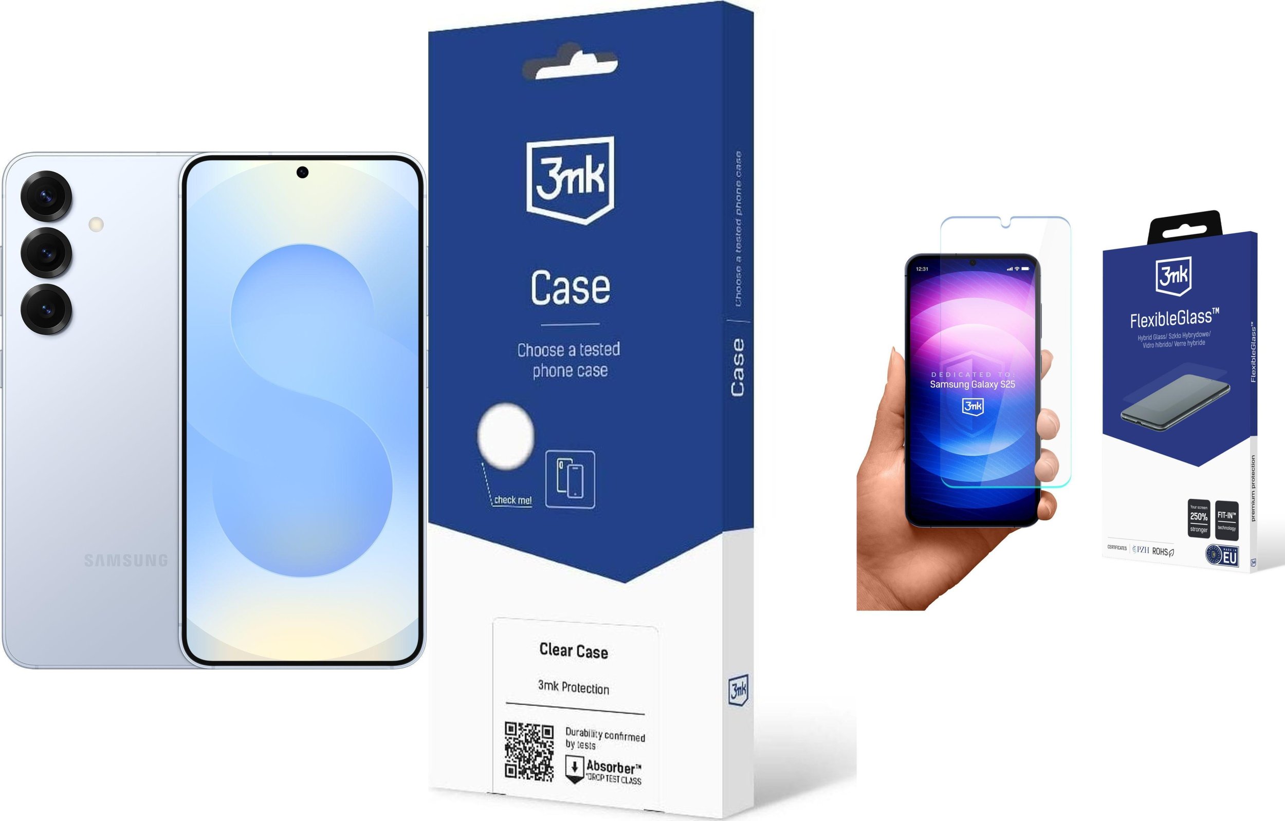 Smartfon Samsung Galaxy S25 12/512GB Niebieski (SM-S931BLB) + FlexibleGlass + Etui Clear Case
