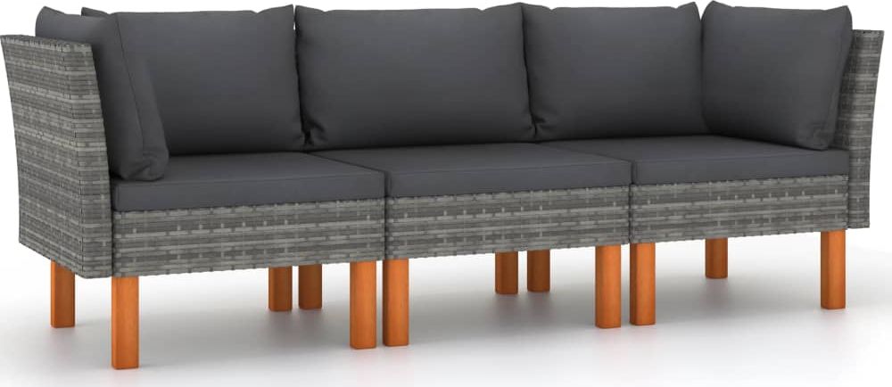 vidaXL 3-osobowa sofa ogrodowa z poduszkami, polirattan, szara