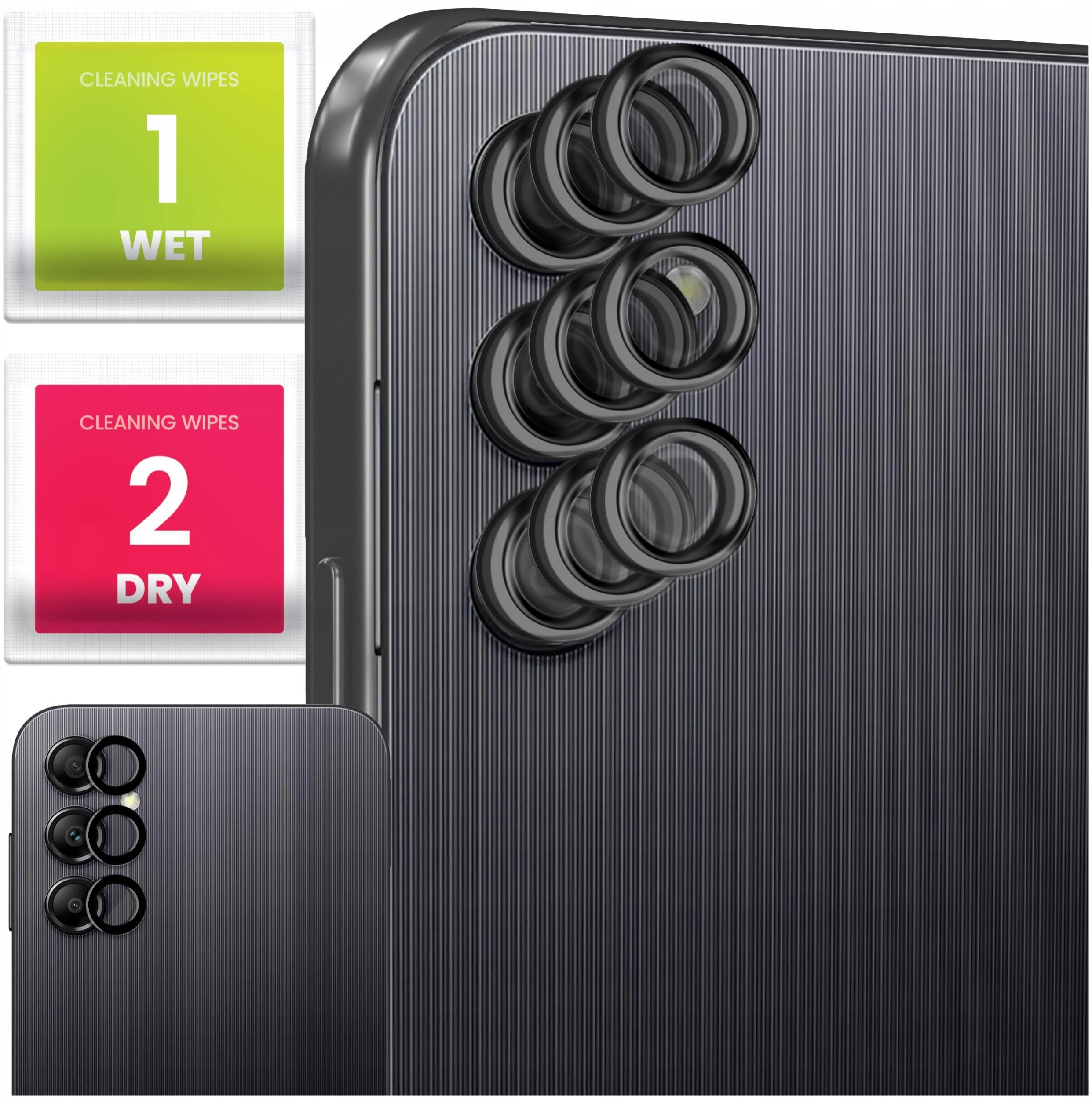 9x Szkło Na Aparat Do Samsung Galaxy A14 / A24 / A34 (Na Obiektywy, Czarne)