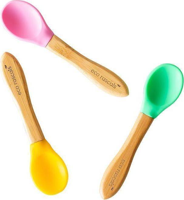 ECO RASCALS ECORASCALS Zestaw łyżeczek bambusowa z silikonową nakładką 3 SZT MIX(żółta, różowa, zielona) one size