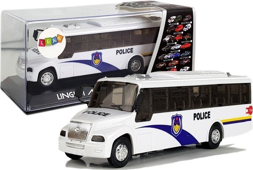 LeanToys Autobus Policyjny Bus Policja Biały z Naciągiem Dźwięk
