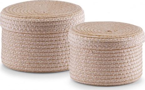 Zeller Zeller, Zestaw 2 okrągłych koszyczków z nakrywką, kol. naturalny