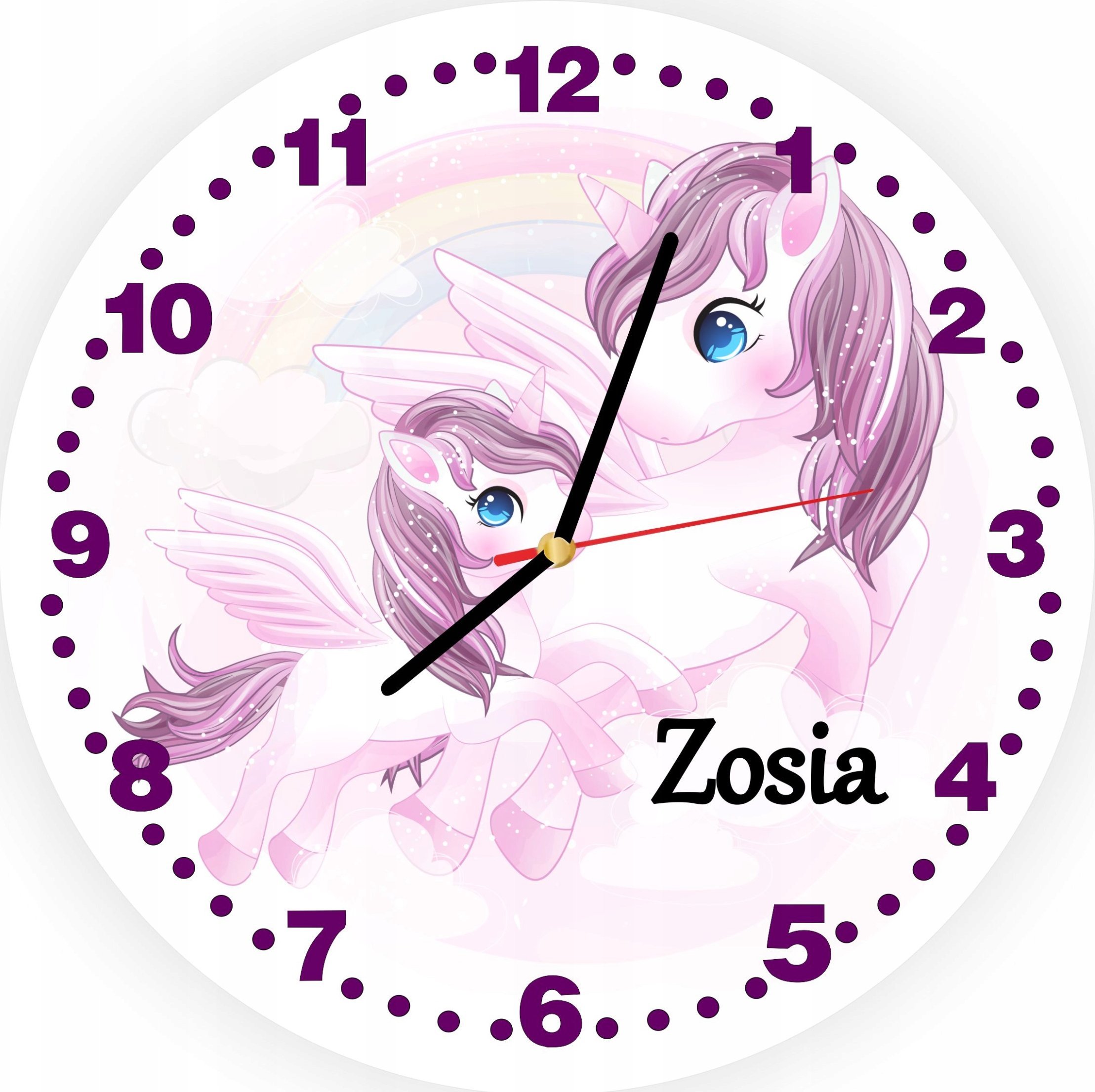 naSciane Zegar dla dzieci kucyk KUCYKI tęcza jednorożec imi