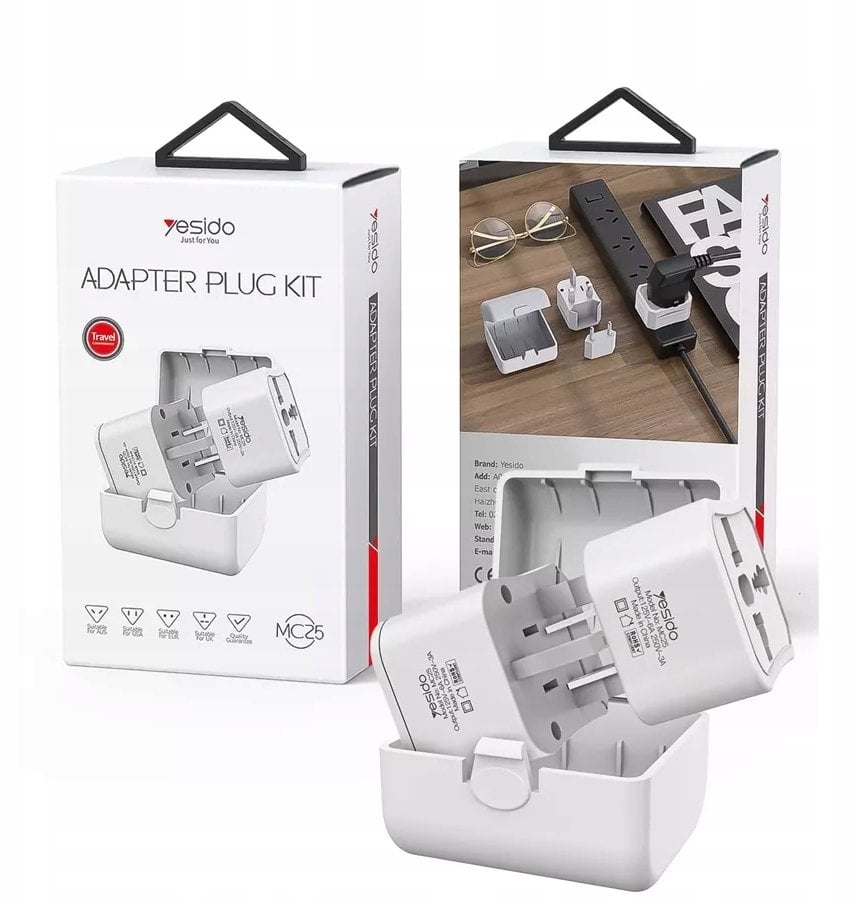 yesido Uniwersalny Adapter MC25 750W 3A UK/EU/US/AU, WHITE / BIAŁY