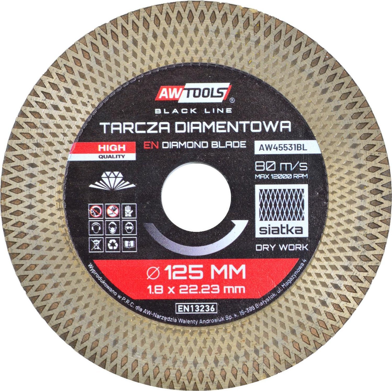 AWTOOLS TARCZA DIAMENTOWA 125mmx1,9x22,2 TURBO BLACK LINE