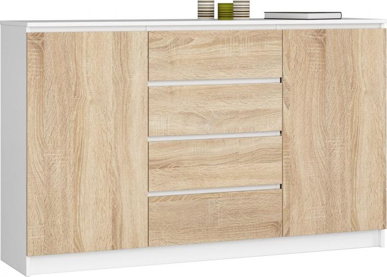 Fabryka Mebli Akord KOMODA K 160 cm 2 DRZWI 4 SZUFLADY BIAŁA / SONOMA