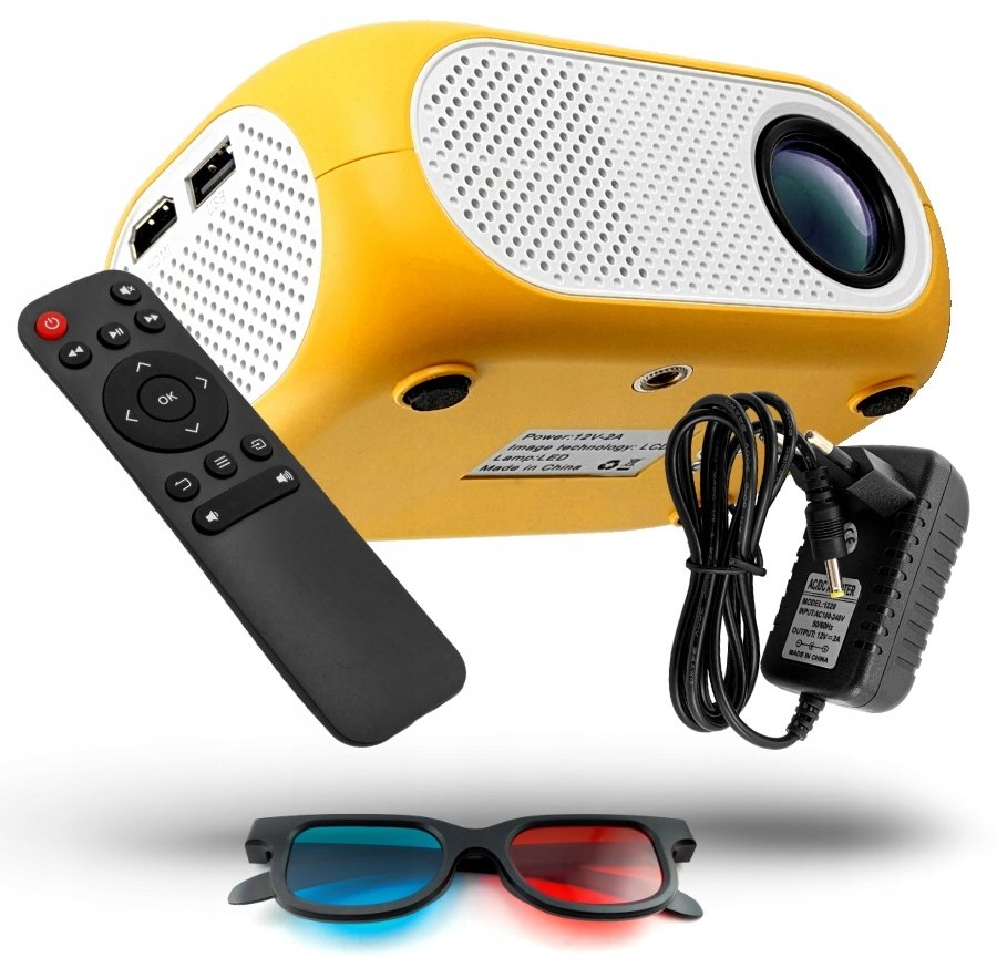 Mini Projektor Multimedialny LED Full HD USB Głośnik 2W Pilot Okulary 3D