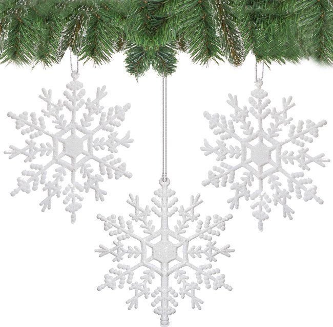 Springos Zawieszki choinkowe białe śnieżynki na choinkę 12 cm 3 szt. UNIWERSALNY