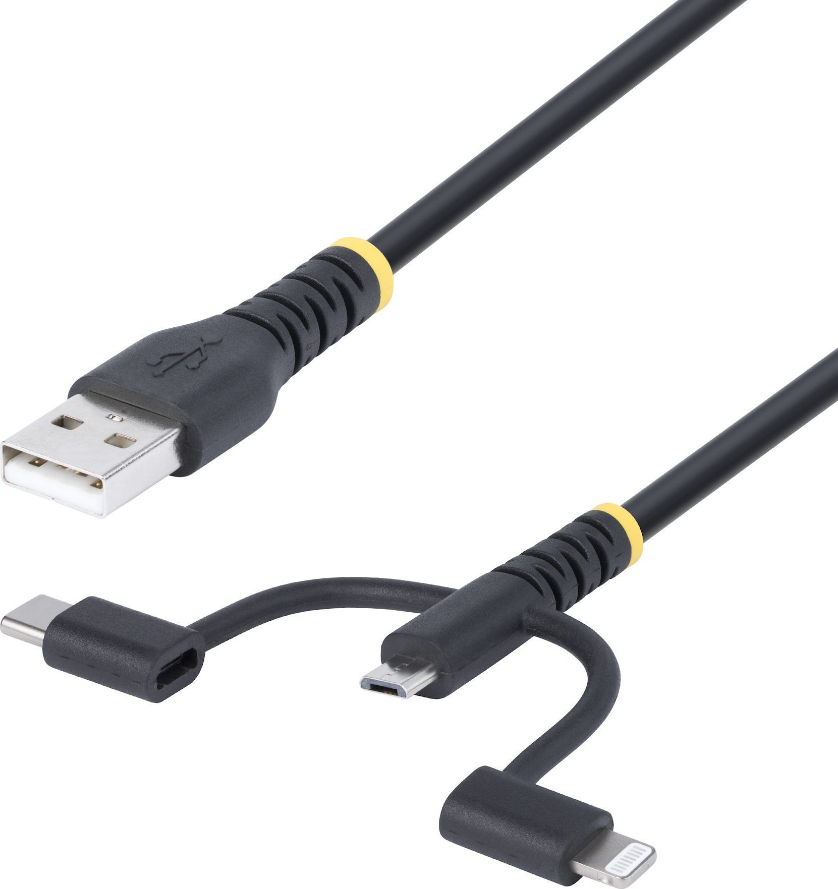 Kabel USB StarTech USB-A - USB-C + microUSB + Lightning 1 m Czarny (RLTCUB1MBK)