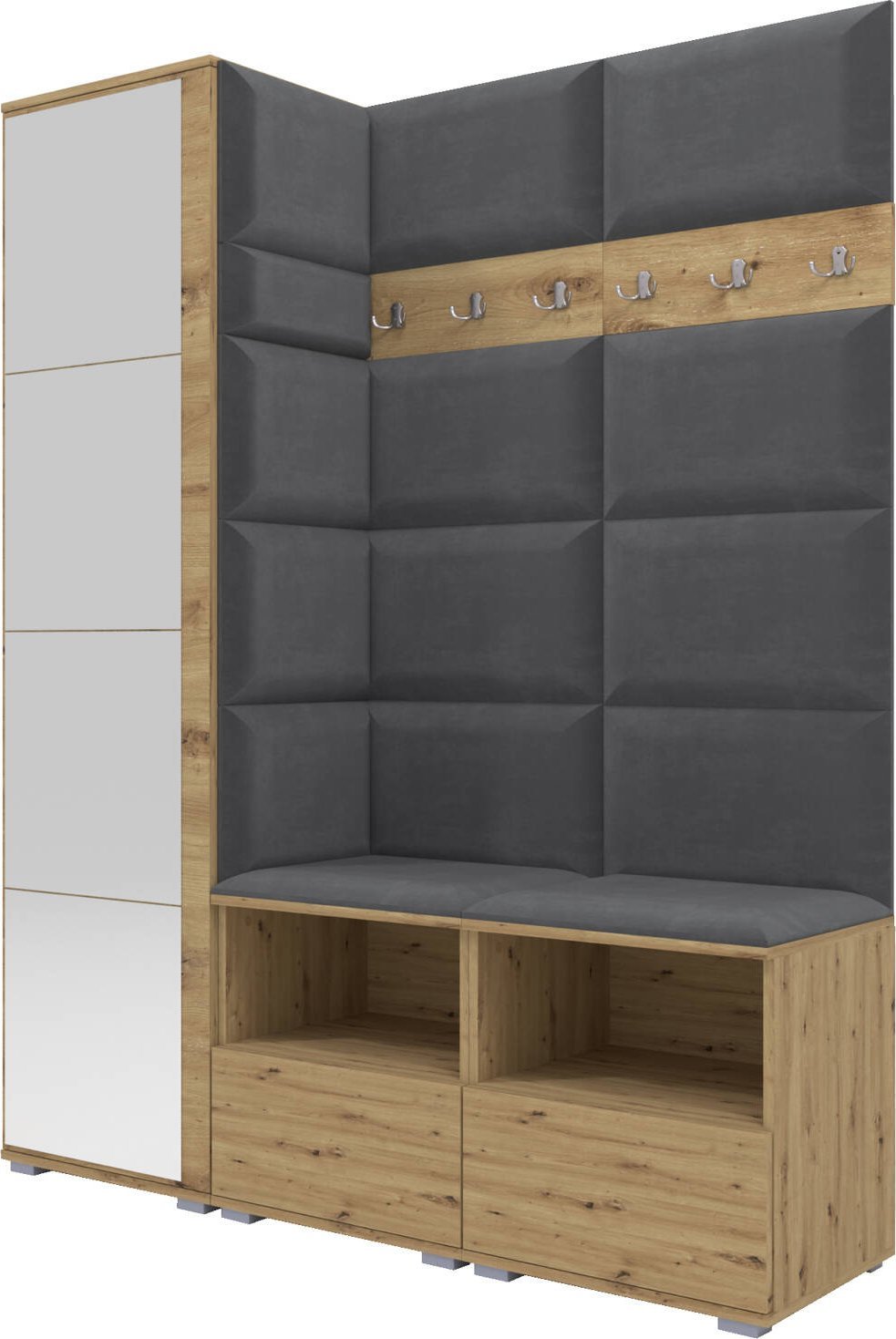 Ravio Tapicerowana garderoba Nela II z lustrem - kolor dąb artisan + tkanina Trinity 15