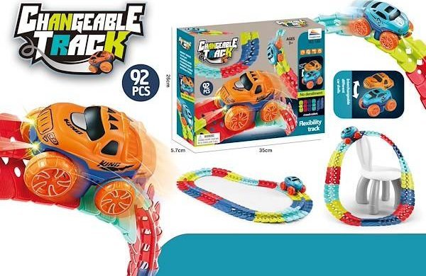 Springos Tor wyścigowy elastyczny zestaw 92 elementy autko na baterie dla dzieci UNIWERSALNY