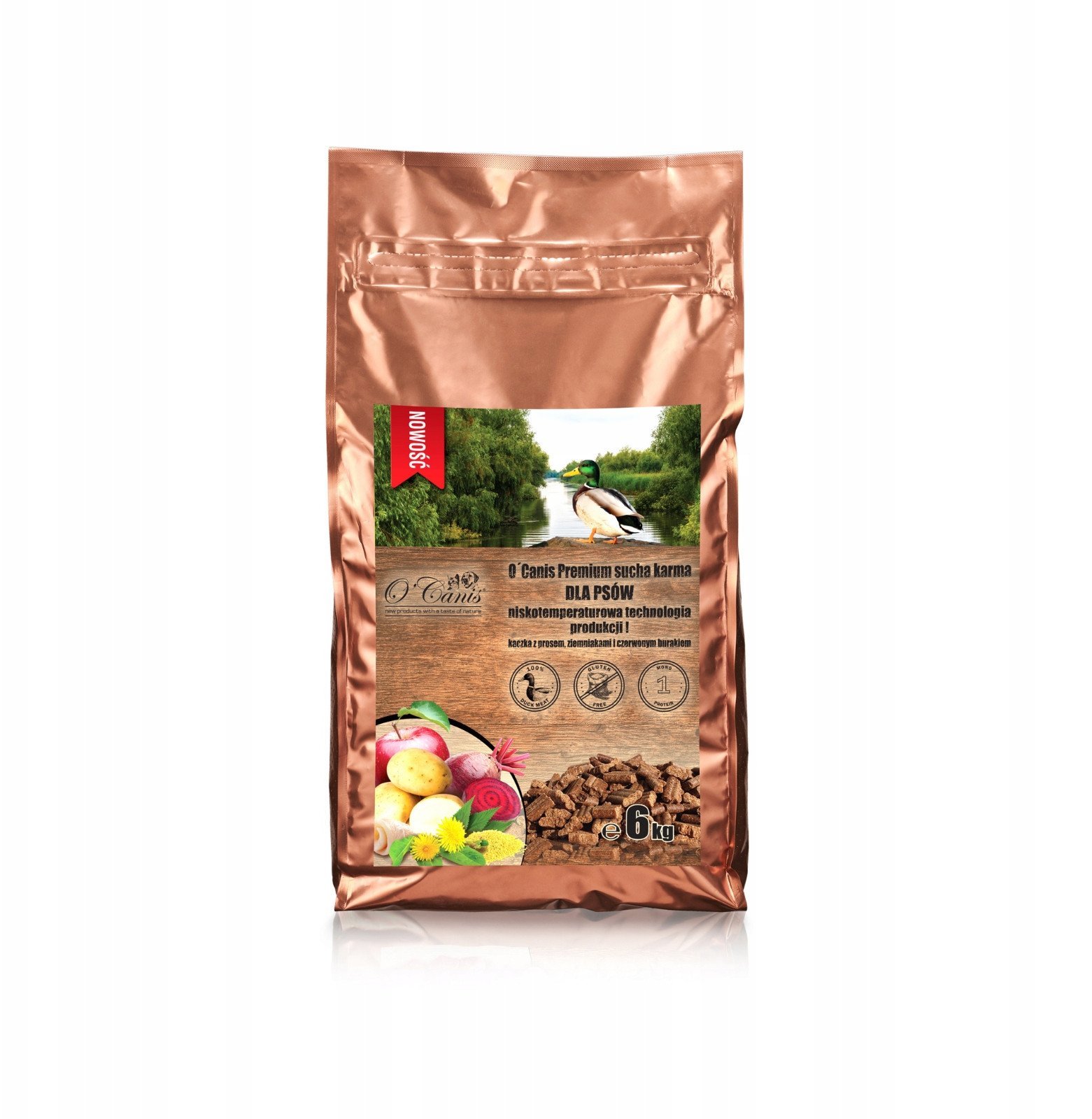 O'Canis Premium sucha karma dla psów kaczka z prosem, ziemniakami i czerwonym burakiem 6kg