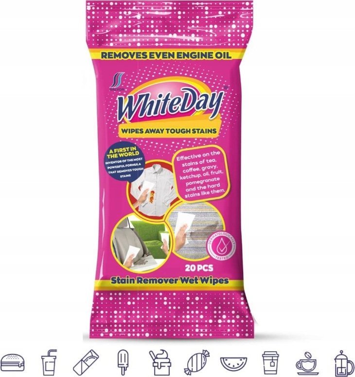 WhiteDay Chusteczki odplamiające nawilżane na plamy ekspresowe działanie 20 szt.